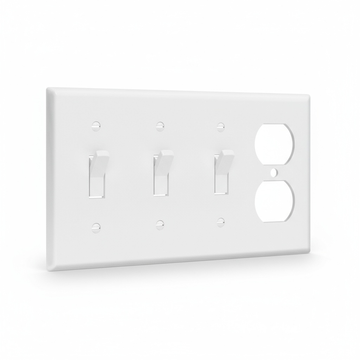 Enerlites Combination Four-Gang Wall Plate – 3 Toggles and Duplex Receptacle